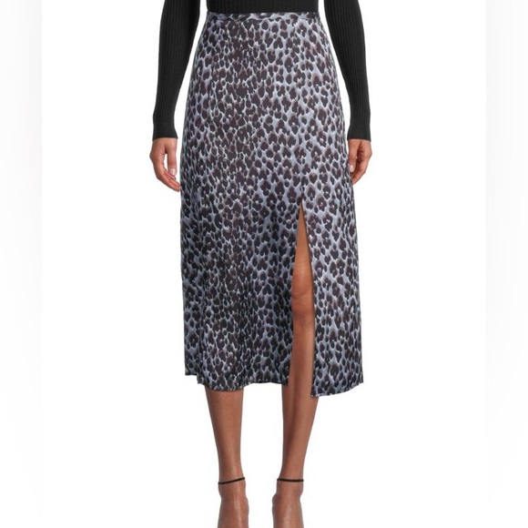 PAIGE Delfina Blue Ice Leopard-Print Skirt Size Small - Picture 1 of 10